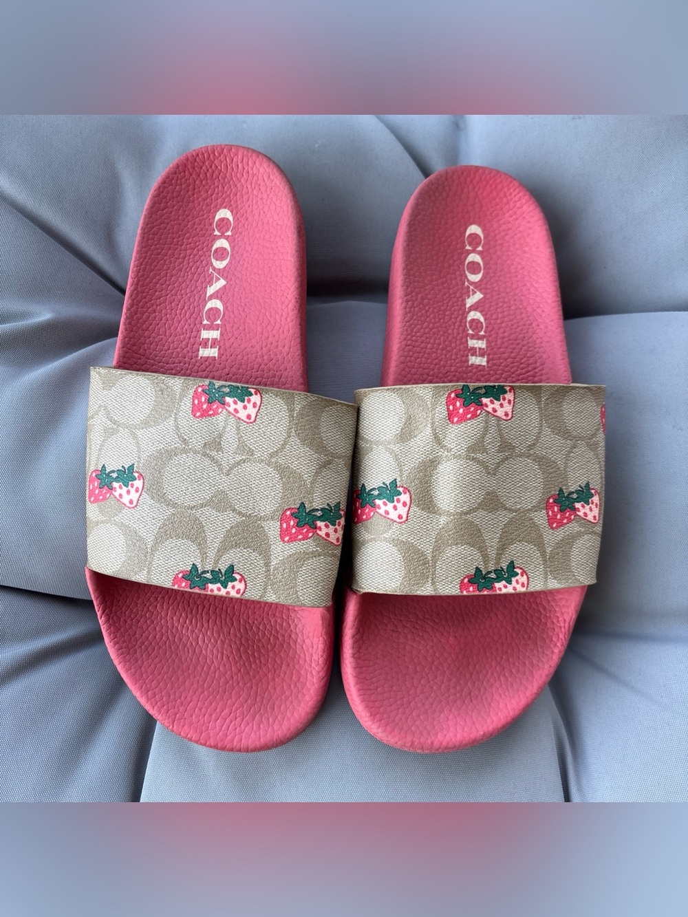 Coach Uli Sport Slide In Signature Canvas With Wild Strawberry Print Size 10